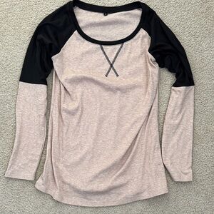 Women’s Long Sleeve wide neck Raglan Top in Beige and Black